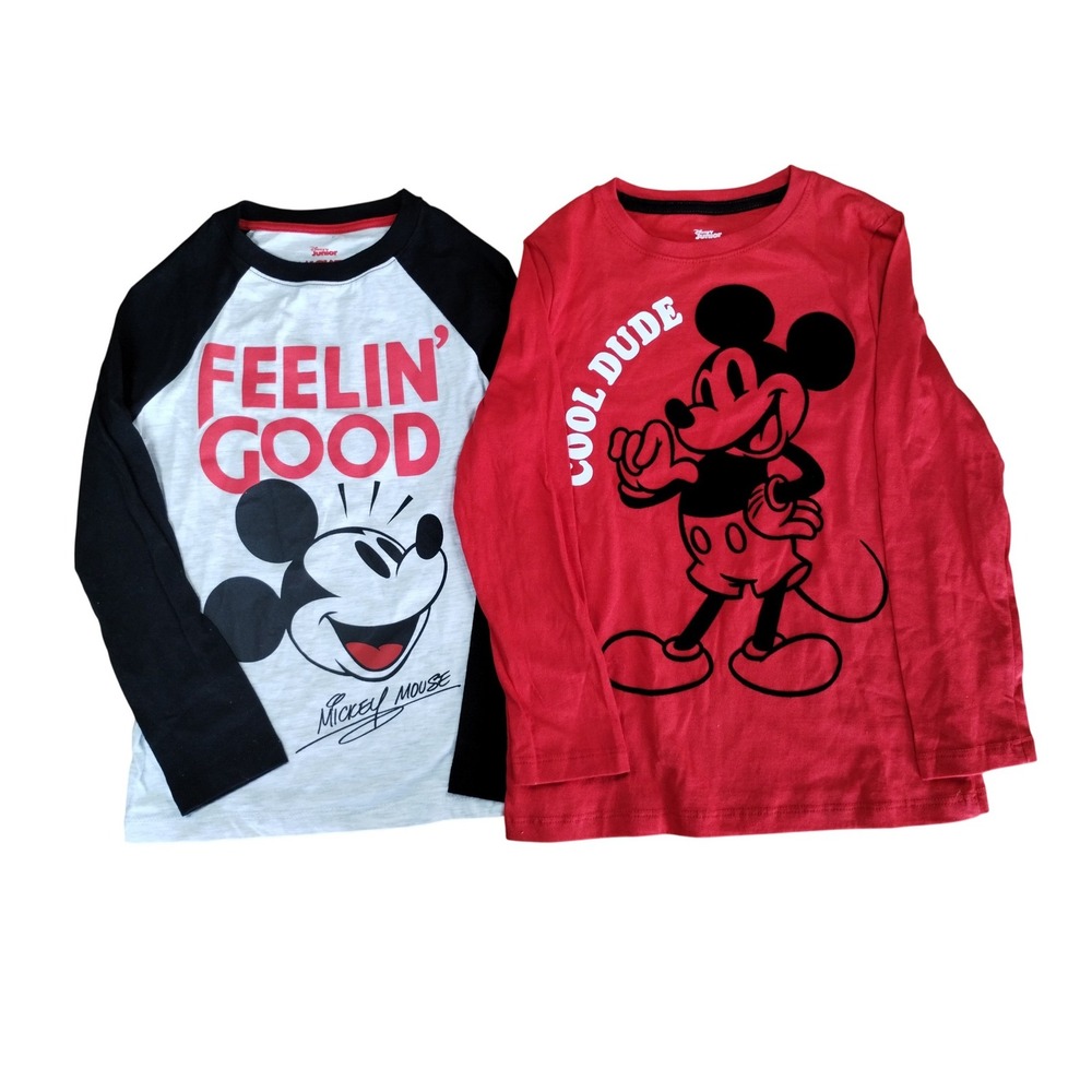 Disney Junior Mickey Mouse Kids Size 7/8 T-Shirt Long Sleeve Graphic Bundle Red
